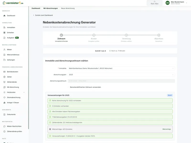 Abrechnungszeitraum auswählen